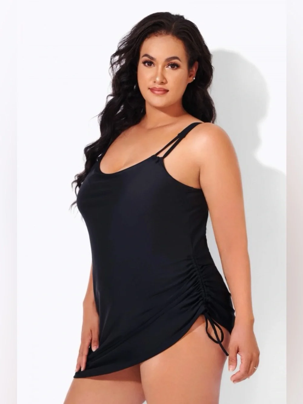 Meet.Curve Womens XL Black Swimdress One Piece Swimsuit Ruched Side Slit NWT